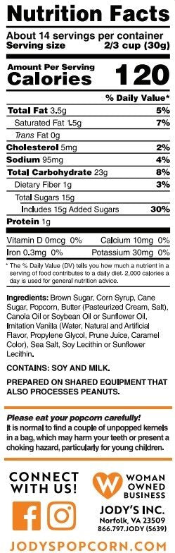 Caramel Corn Nutritional Info - Jody's Popcorn