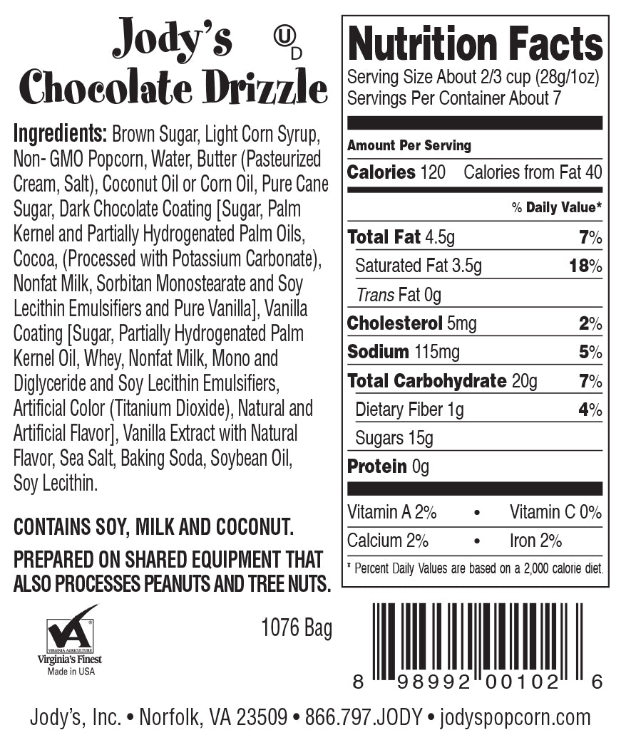 Chocolate Drizzle Clear Bag - 12 Count - Jody's Popcorn