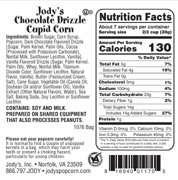 Chocolate Drizzle Cupid Corn Regular Bag - 12 Count - Jody's Popcorn