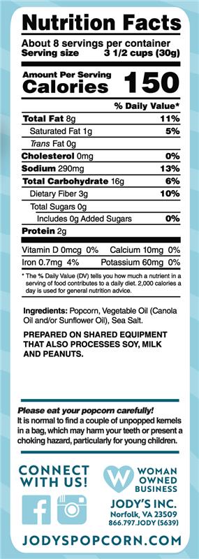Jody's Simply Thin Popcorn Sea Salt - Jody's Popcorn