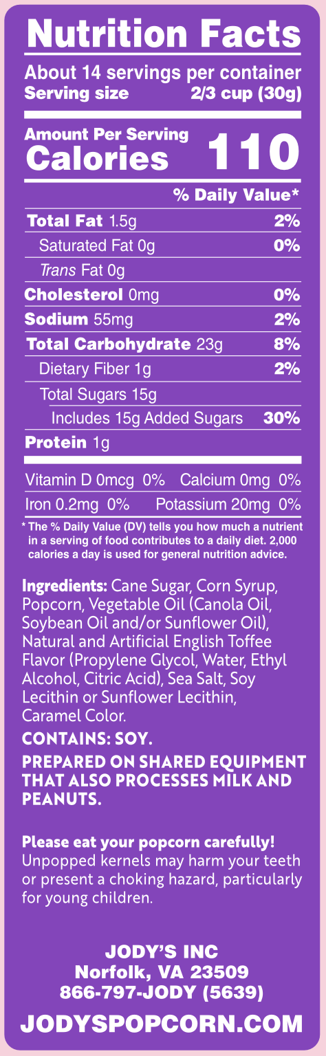 Toffee Regular Bag - 12 Count - Jody's Popcorn