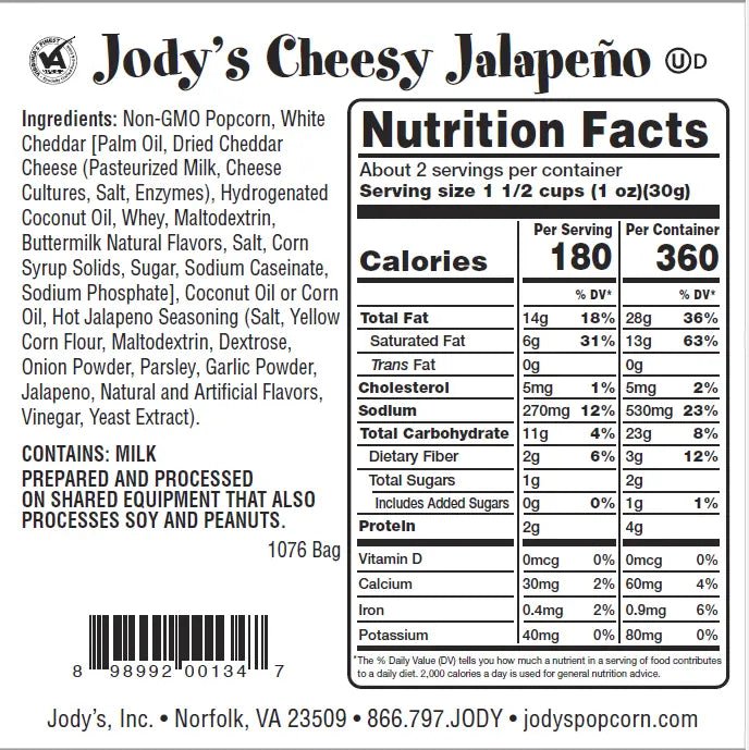 Cheesy Jalapeño Popcorn, 1.8oz - Jody's Popcorn