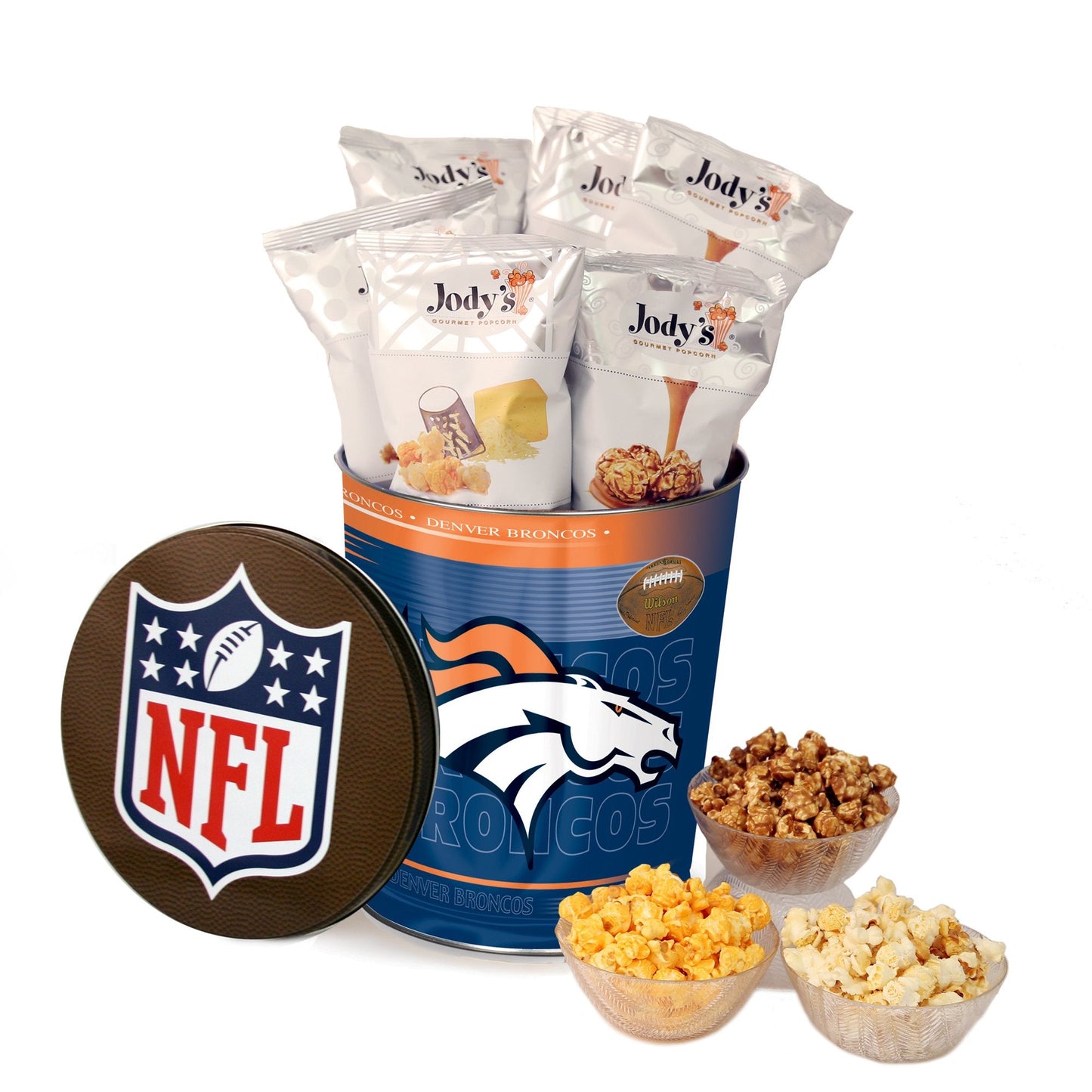 Denver Broncos Popcorn Tin - Jody's Popcorn