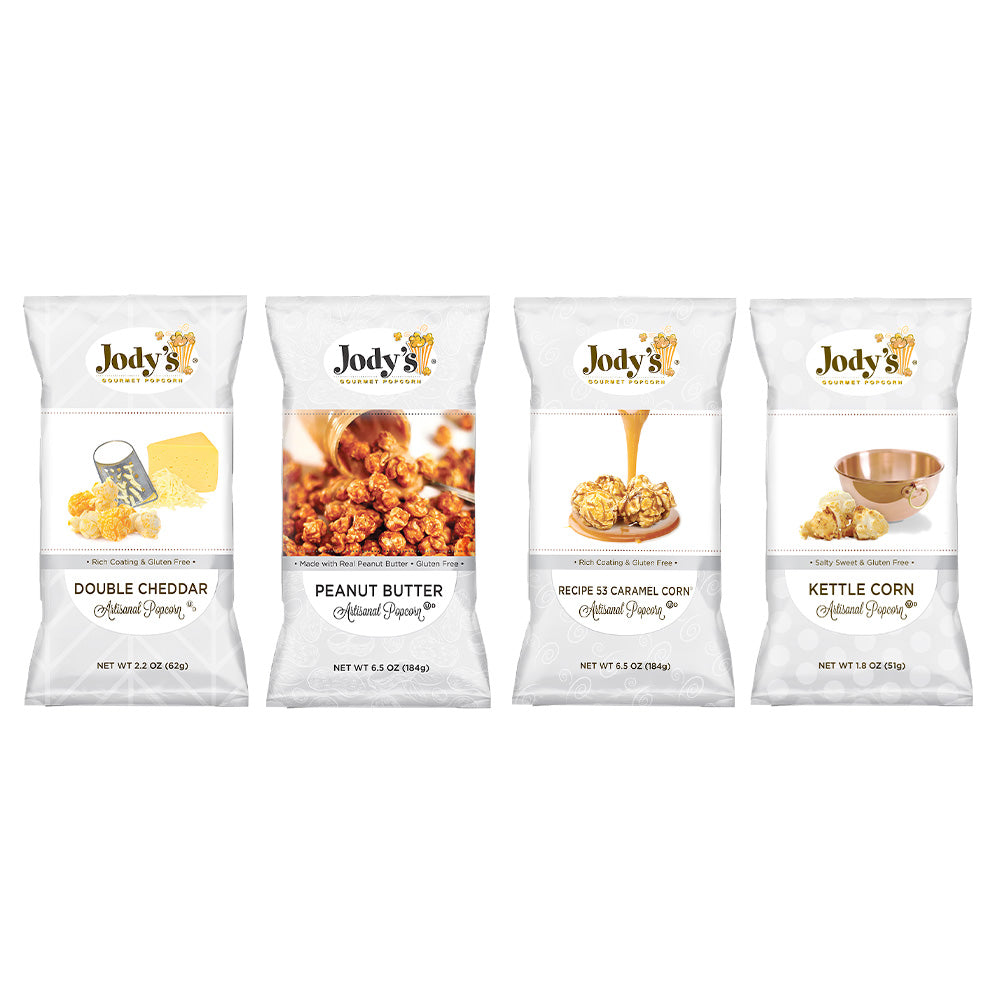 Caramel Corn, Double Cheddar, Peanut Butter & Kettle Corn Mailer Jodys Popcorn