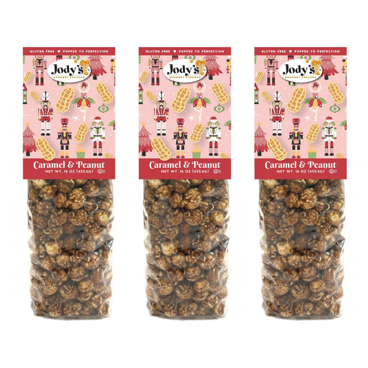 Jody’s Gourmet Popcorn Caramel & Peanut – Nutcracker Crunch Holiday Popcorn, Sweet & Salty Caramel Peanut Popcorn, Christmas Snack, Giftable Treats – 3 Pack Bundle - Jody's Popcorn