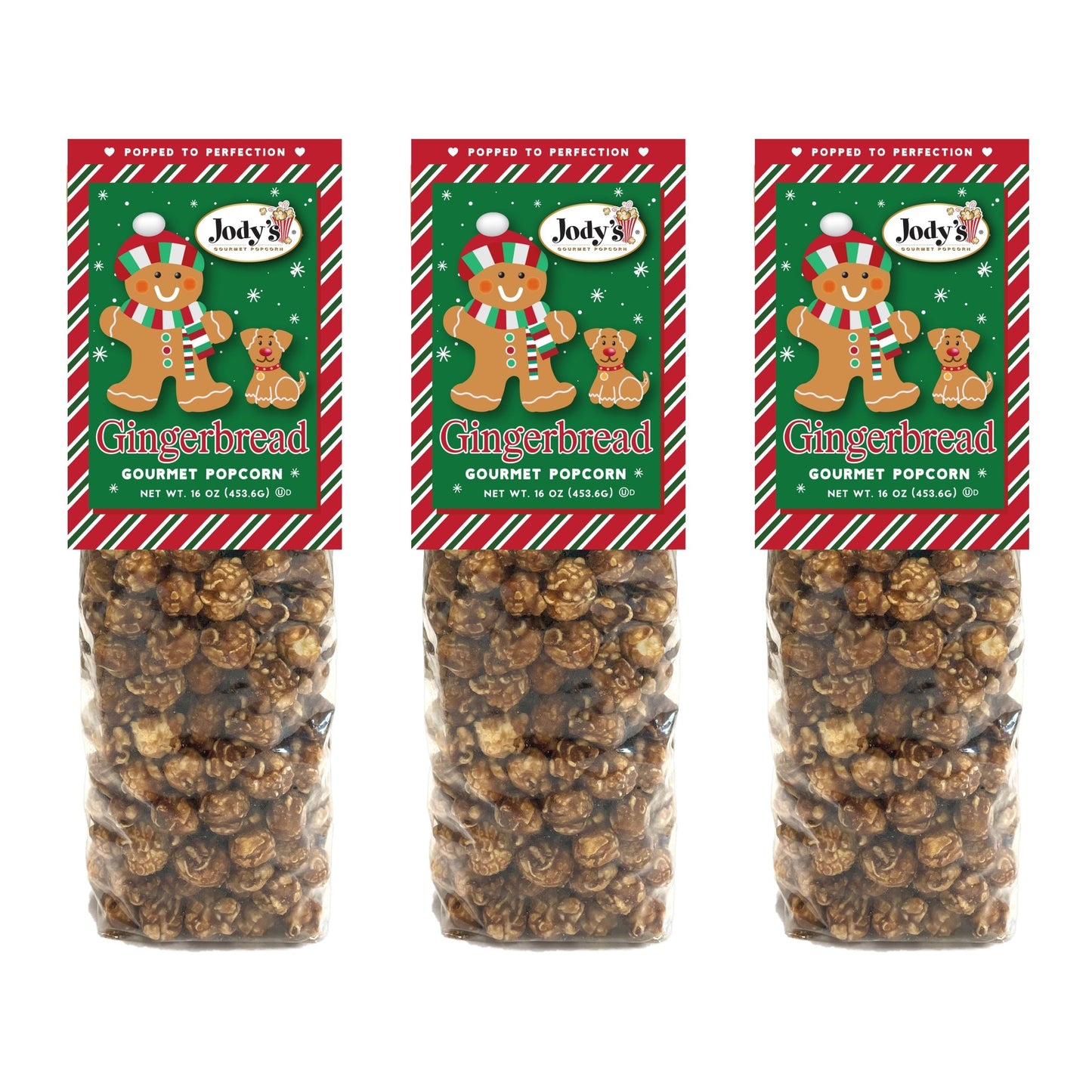Jody’s Gourmet Popcorn Gingerbread – Holiday Gingerbread Caramel Popcorn, Festive Christmas Snack, Spiced Sweet Popcorn Treats, Giftable – 3 Pack Bundle - Jody's Popcorn