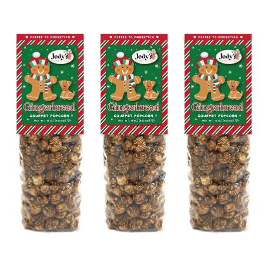 Jody’s Gourmet Popcorn Gingerbread – Holiday Gingerbread Caramel Popcorn, Festive Christmas Snack, Spiced Sweet Popcorn Treats, Giftable – 3 Pack Bundle - Jody's Popcorn