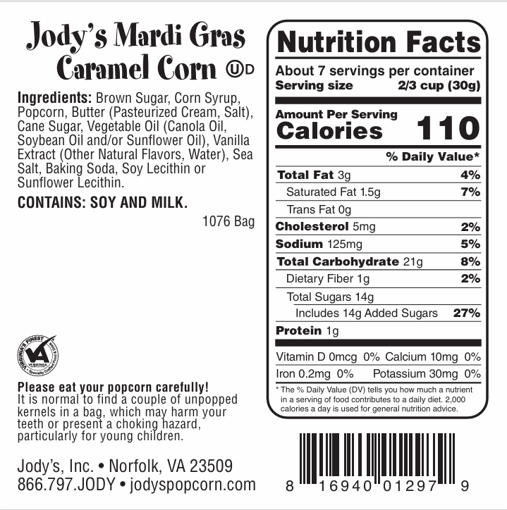 Mardi Gras Caramel Corn Regular Bag - 12 Count - Jody's Popcorn