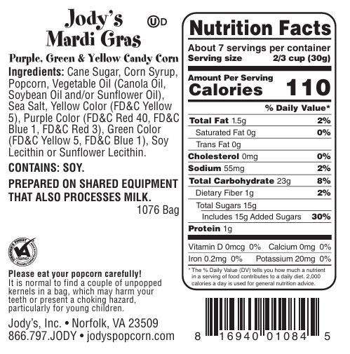 Mardi Gras Corn Regular Bag - 12 Count - Jody's Popcorn