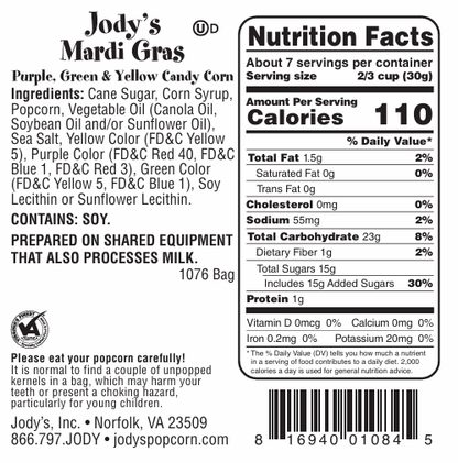Mardi Gras Corn Regular Bag - 12 Count - Jody's Popcorn