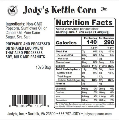 Old Fashioned Kettle Corn nutritional info - Jody's Popcorn