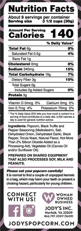 Simply Thin Black Truffle Nutritional Info - 8 pack - Jody's Popcorn