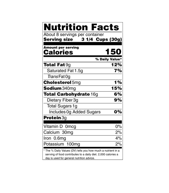 Simply Thin White Cheddar Nutritional Info - 8 pack - Jody's Popcorn