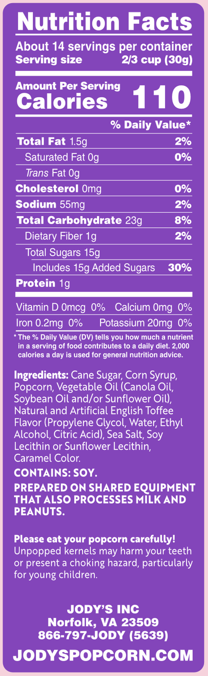 Toffee Regular Bag - 12 Count - Jody's Popcorn