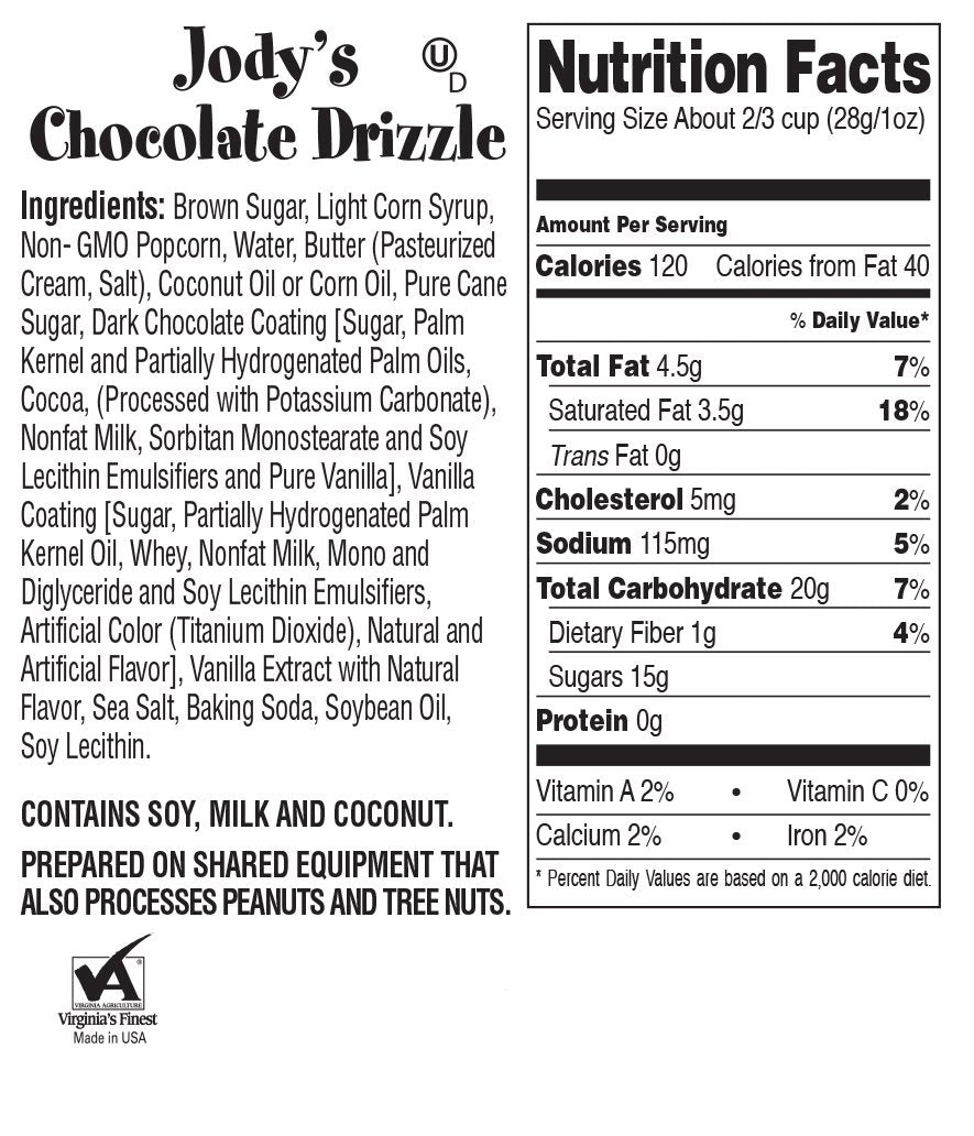 Chocolate Drizzle Popcorn Jodys Popcorn