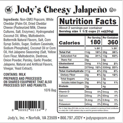 Cheesy Jalapeño Popcorn, 1.8oz Jodys Popcorn