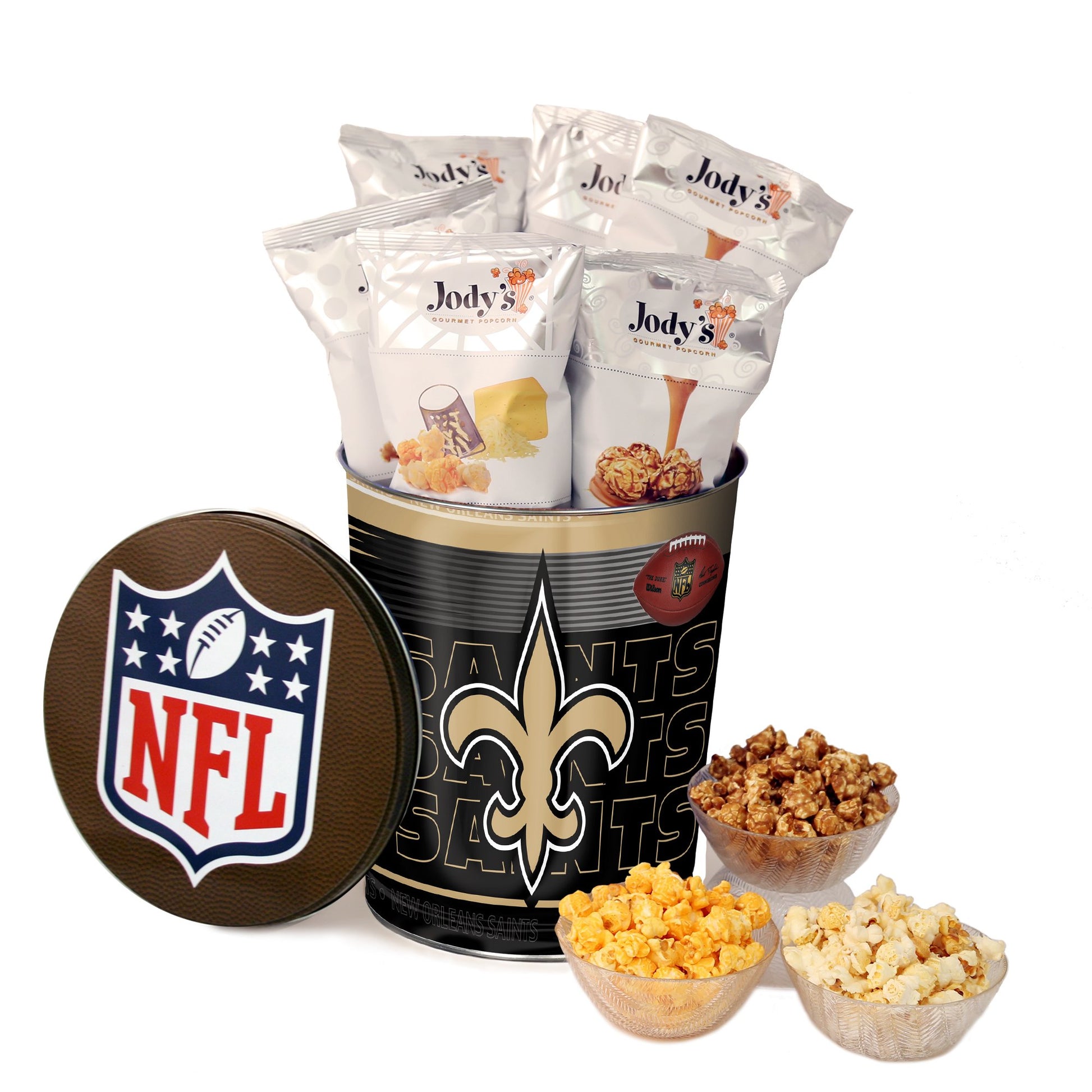 New Orleans Saints Popcorn Tin Jody's Popcorn