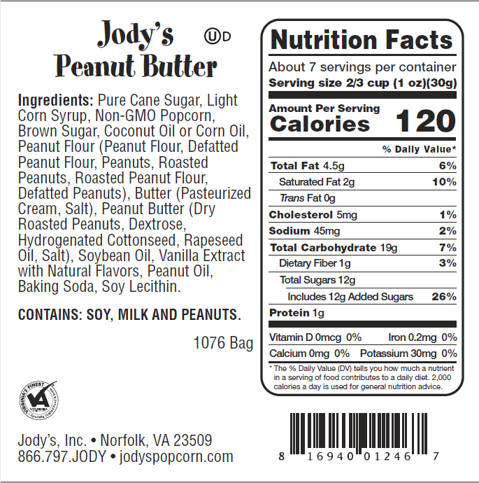Peanut Butter Popcorn, 6.5oz - 12 Pack - Jody's Popcorn