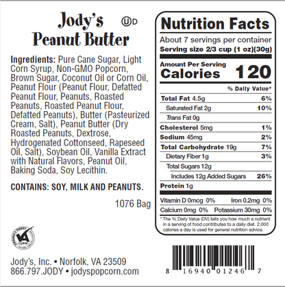 Peanut Butter Popcorn, 6.5oz - 12 Pack - Jody's Popcorn