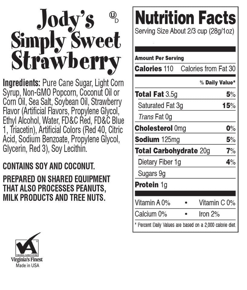Simply Sweet Strawberry Popcorn - 12 bags - Jody's Popcorn